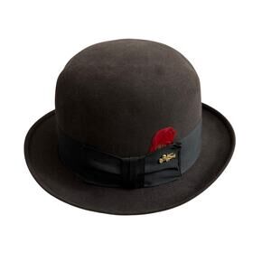 Golden Coach by Dobbs Felt Hat 7 1/8 Mens Ribbon Feather Long Oval Gray Lined